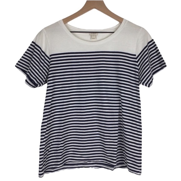 J CREW Factory T Shirt Top Short Sleeve Stripe Navy Classic Minimalist Medium - Picture 10 of 10